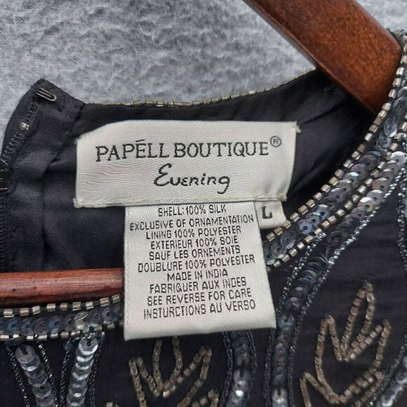 VTG Adrianna Papell Boutique Evening Black & Silver Beaded Silk Short-Sleeve Top - Picture 2 of 3